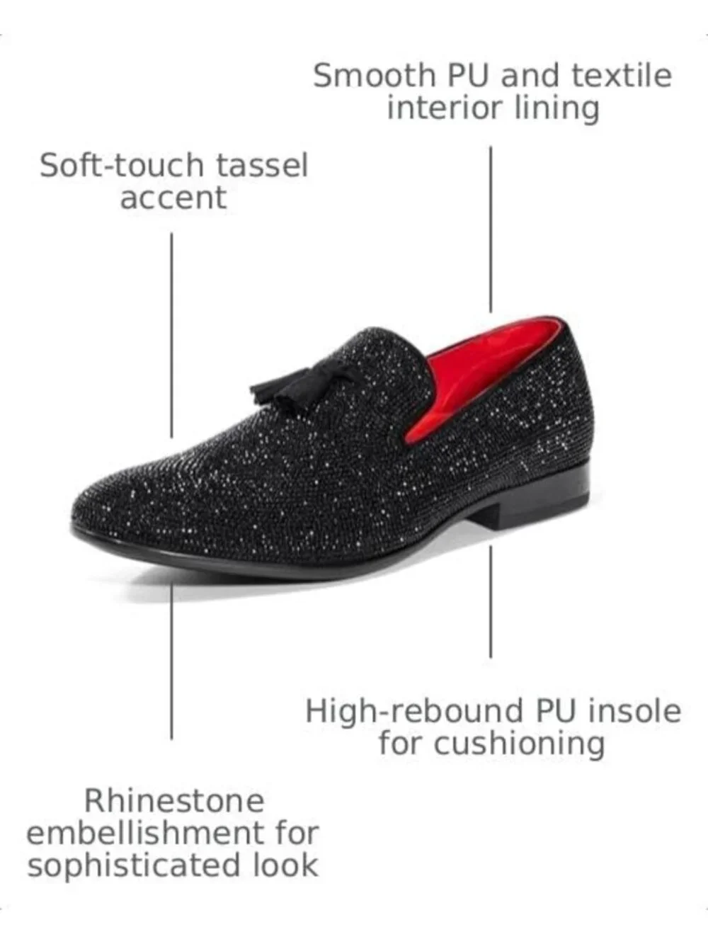 Stylish Rhinestone Tuxedo Loafers for Men | Slip-On Formal Dress Shoes for